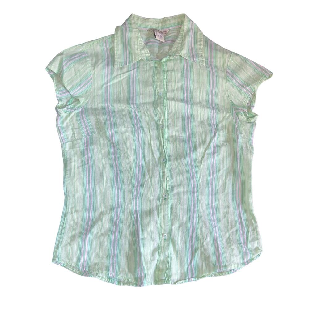 Maurices Striped 2000s Short Sleeve Button Up Size Medium